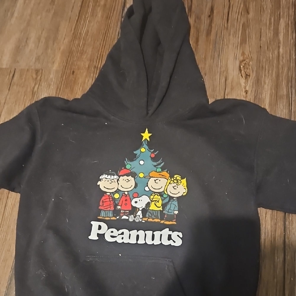 WORN TWICE Forever 21 Kids Sz. 5/6 Peanuts Black Hoodie with Festive Graphic
